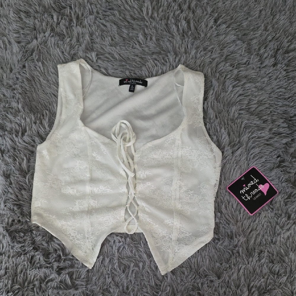 2 For $12. Red Island White Lace-Up Women's Tank Top